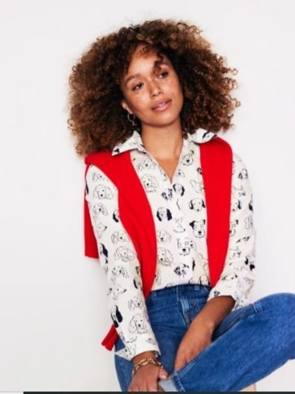 Boden Sienna Cotton Button Front Shirt With Allover Dog Breed Print Size 6R